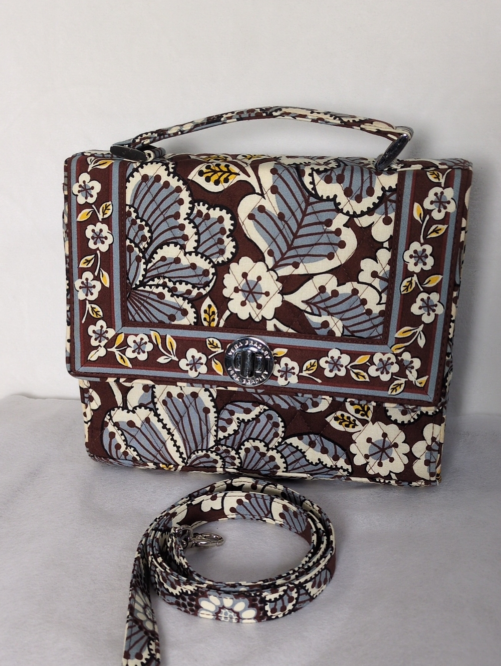 Vera Bradley Boho Quilted Floral Turnlock Satchel/ Crossbody Bag